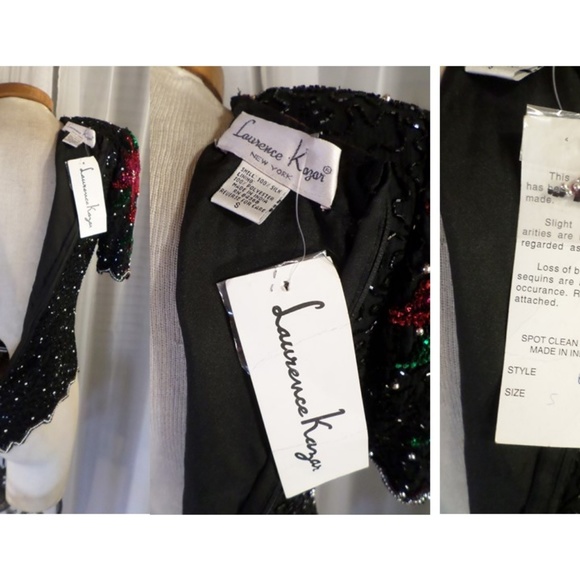 NWT Black Red Gold Silk Bead Sequin Holiday Blouse - Picture 7 of 8